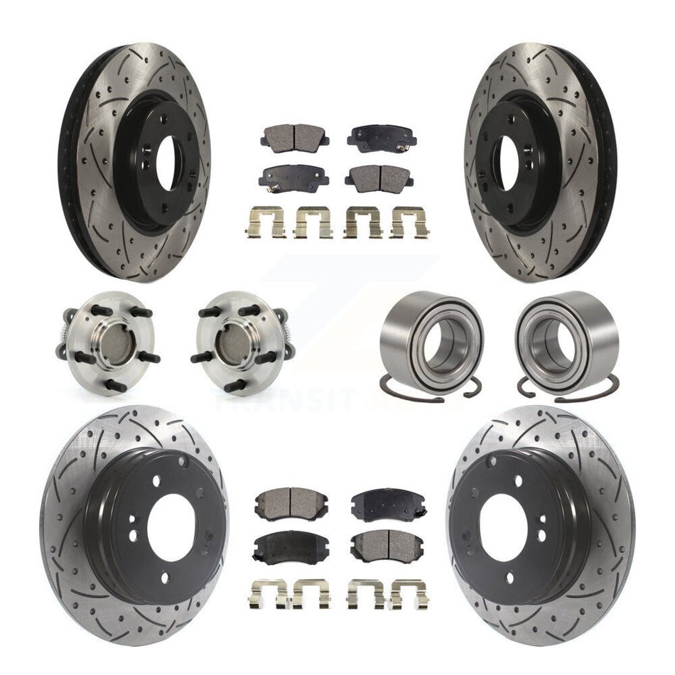 Front Rear Wheel Hub Bearings Assembly Coated Disc Brake Rotors And Semi-Metallic Pads Kit (10Pc) For Hyundai Sonata 3.3L KBB-115447
