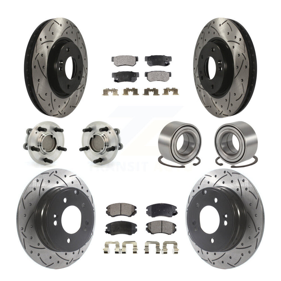 Front Rear Wheel Hub Bearings Assembly Coated Disc Brake Rotors And Semi-Metallic Pads Kit (10Pc) For Hyundai Sonata 3.3L KBB-115448