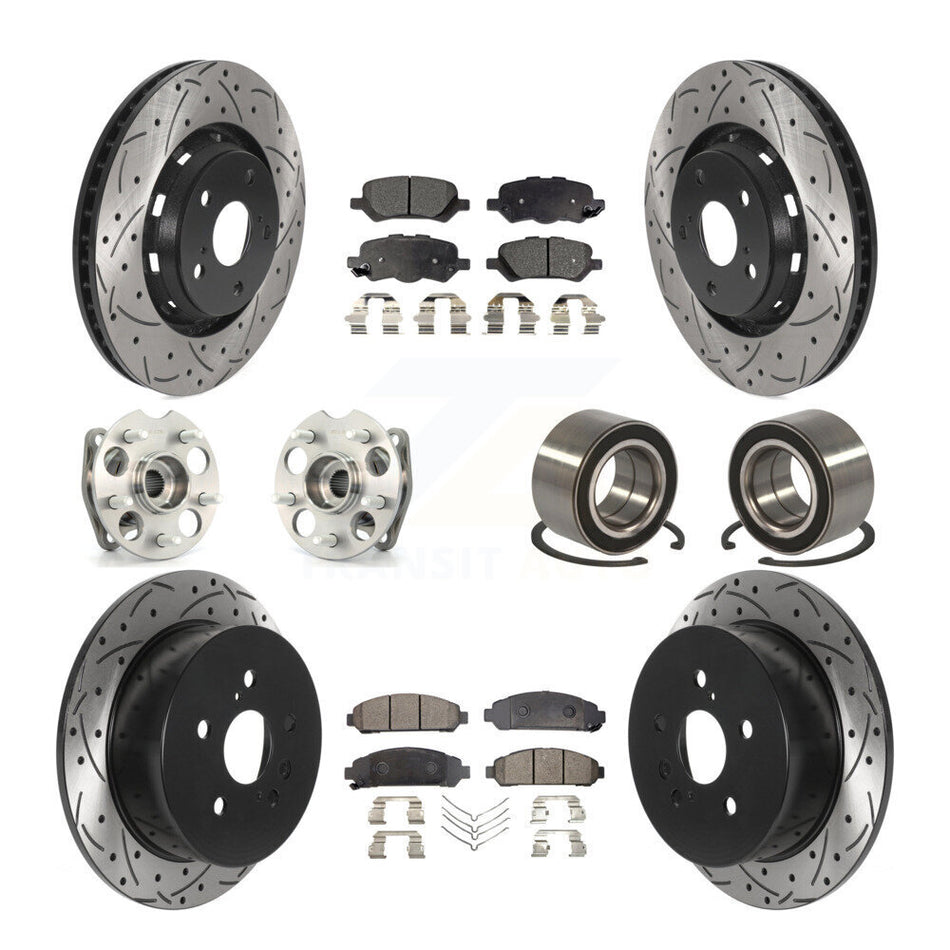 Front Rear Wheel Hub Bearings Assembly Coated Disc Brake Rotors And Semi-Metallic Pads Kit (10Pc) For 2009-2016 Toyota Venza AWD KBB-115451