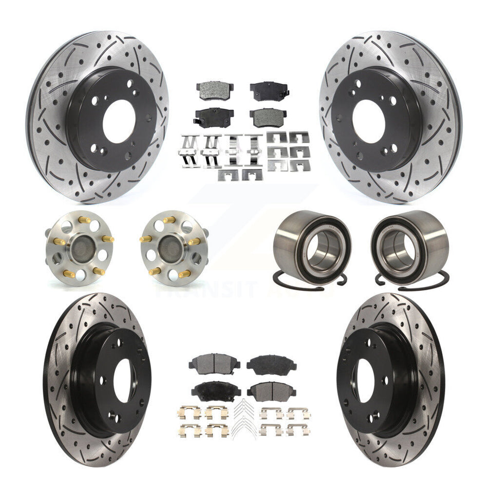 Front Rear Wheel Hub Bearings Assembly Coated Disc Brake Rotors And Semi-Metallic Pads Kit (10Pc) For Honda Civic KBB-115452