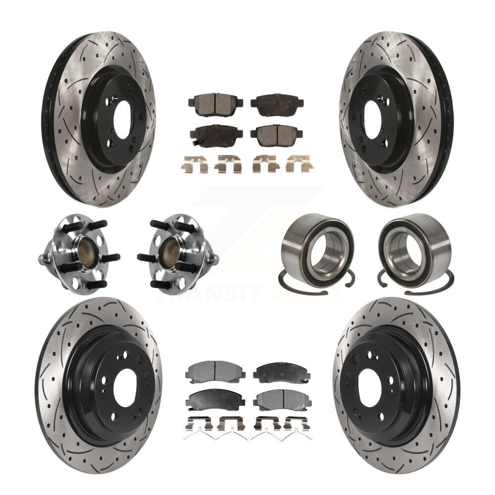 Front Rear Hub Bearing Assembly Coated Disc Brake Rotors And Pads Kit (10Pc) For Acura TL KBB-115455