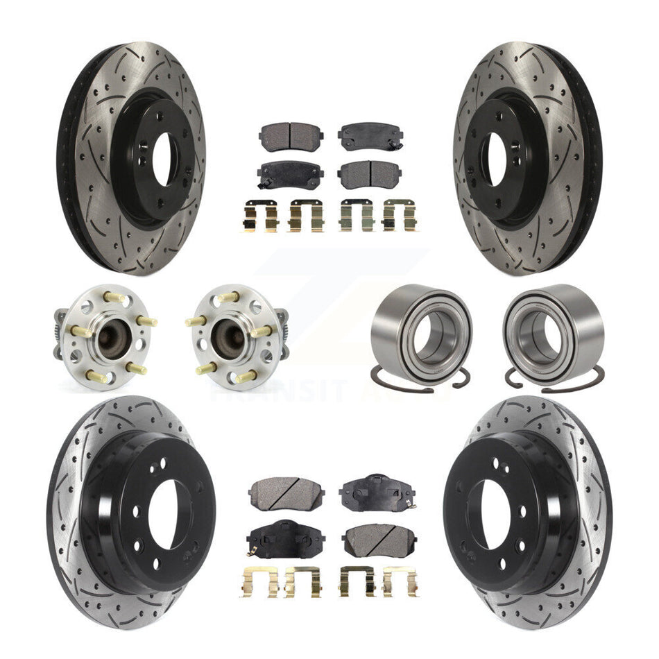 Front Rear Wheel Hub Bearings Assembly Coated Disc Brake Rotors And Semi-Metallic Pads Kit (10Pc) For Kia Sportage Hyundai Tucson FWD KBB-115458