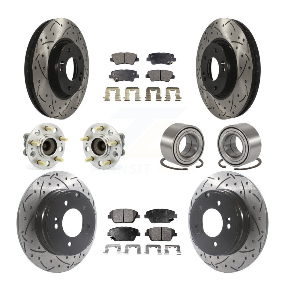 Front Rear Wheel Hub Bearings Assembly Coated Disc Brake Rotors And Semi-Metallic Pads Kit (10Pc) For Hyundai Sonata Kia Optima KBB-115459