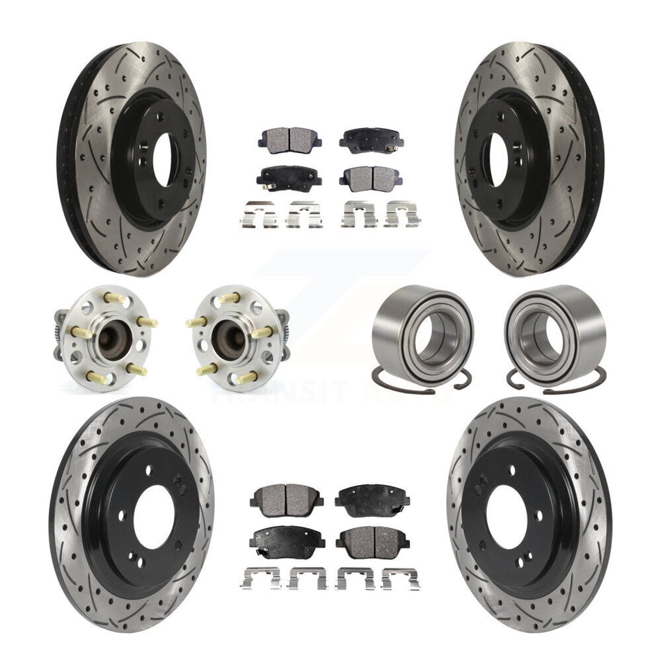 Front Rear Wheel Hub Bearings Assembly Coated Disc Brake Rotors And Semi-Metallic Pads Kit (10Pc) For 2013 Kia Optima 2.4L With Electric Parking KBB-115460