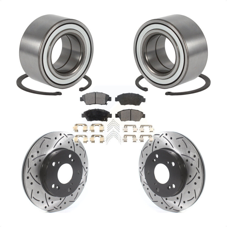 Front Wheel Bearing With Coated Drilled Slotted Disc Brake Rotors And Semi-Metallic Pads Kit For Honda Civic Acura RSX KBB-115489