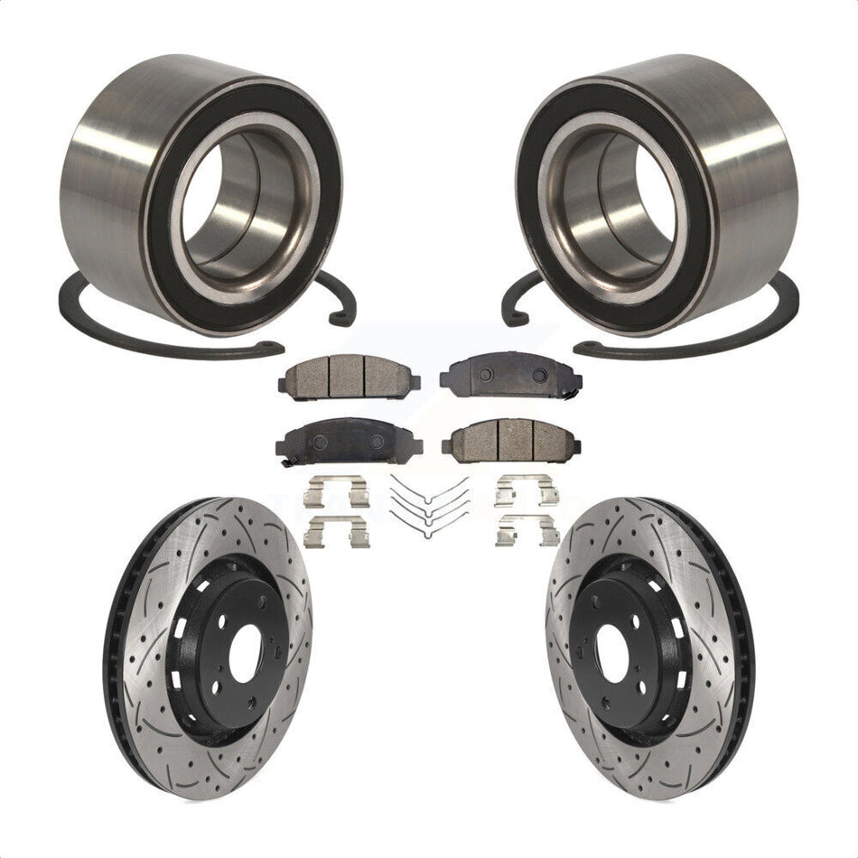 Front Wheel Bearing With Coated Drilled Slotted Disc Brake Rotors And Semi-Metallic Pads Kit For 2009-2016 Toyota Venza KBB-115492