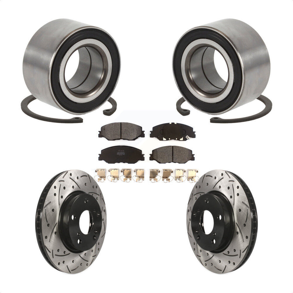 Front Wheel Bearing With Coated Drilled Slotted Disc Brake Rotors And Semi-Metallic Pads Kit For 2019 Honda Insight KBB-115494