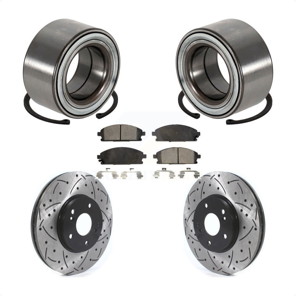 Front Wheel Bearing With Coated Drilled Slotted Disc Brake Rotors And Semi-Metallic Pads Kit For 2003-2006 Acura MDX KBB-115497