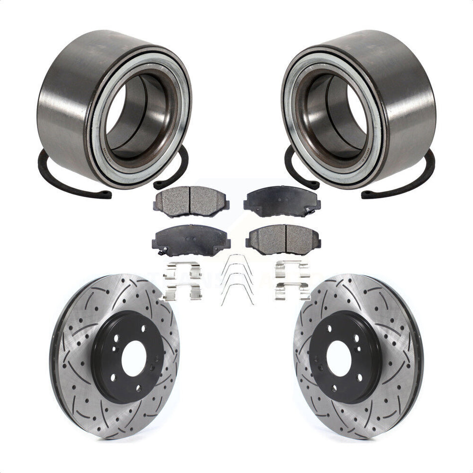 Front Wheel Bearing With Coated Drilled Slotted Disc Brake Rotors And Semi-Metallic Pads Kit For 2005-2008 Honda Pilot KBB-115498