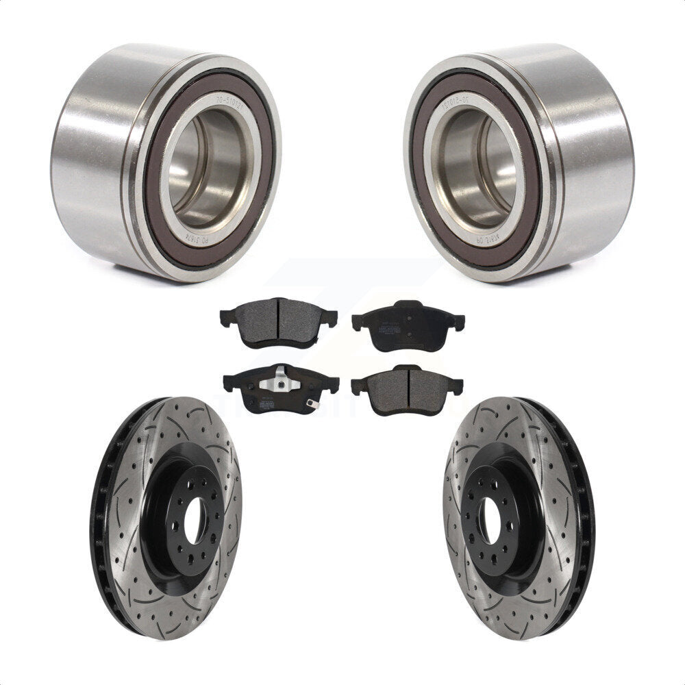 Front Wheel Bearing Coated Drilled Slotted Brake Rotor & Pads Kit For 2014-2018 Fiat 500L KBB-115511