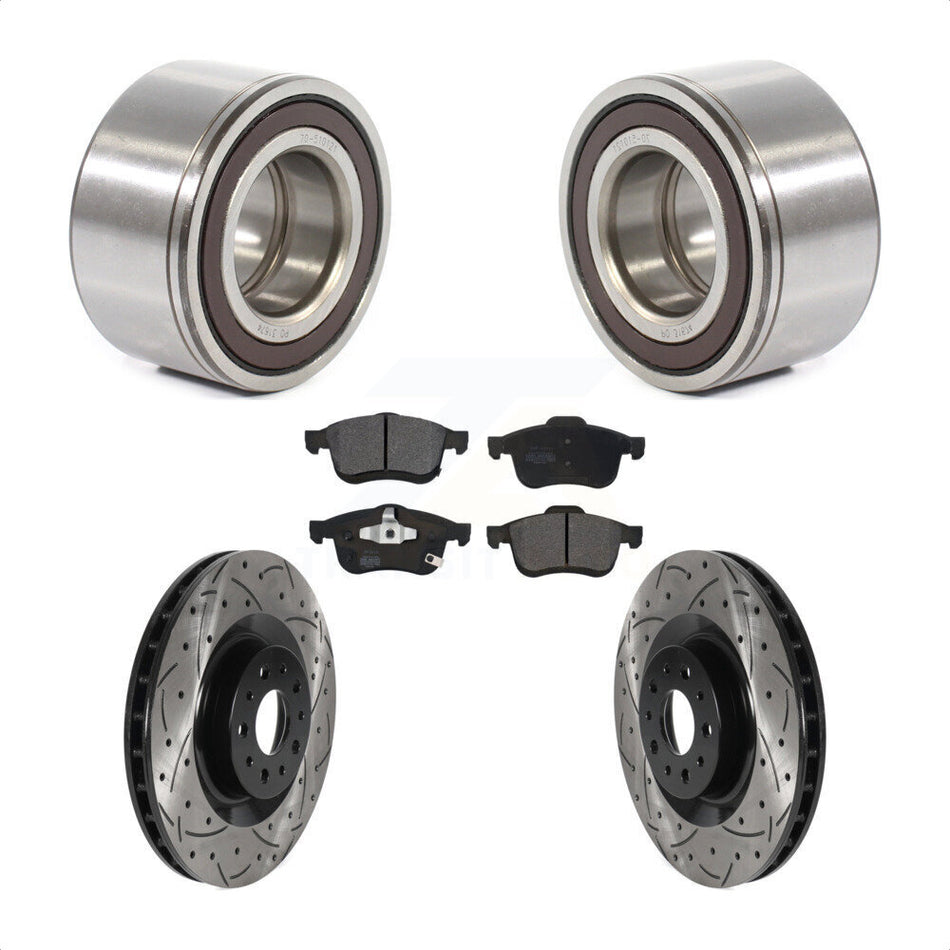 Front Wheel Bearing Coated Drilled Slotted Brake Rotor & Pads Kit For 2014-2018 Fiat 500L KBB-115511