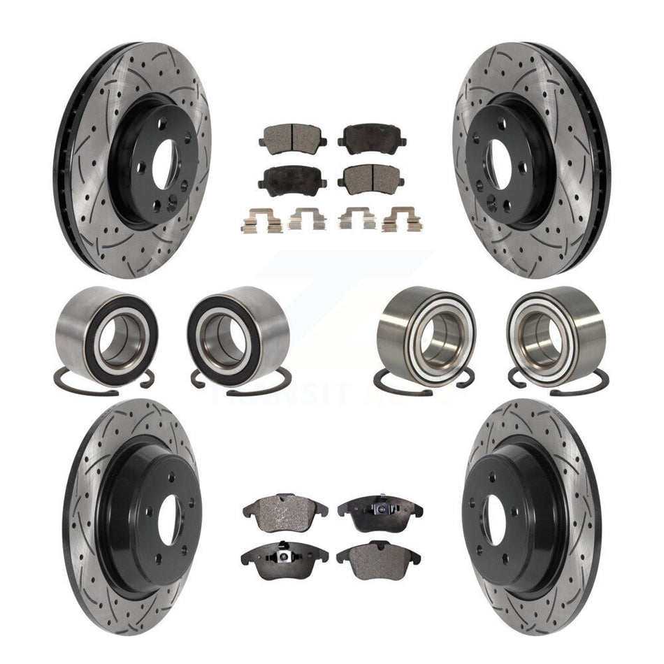 Front Rear Wheel Bearings Coated Disc Brake Rotors And Semi-Metallic Pads Kit (10Pc) For 2012-2015 Land Rover Range Evoque KBB-115519