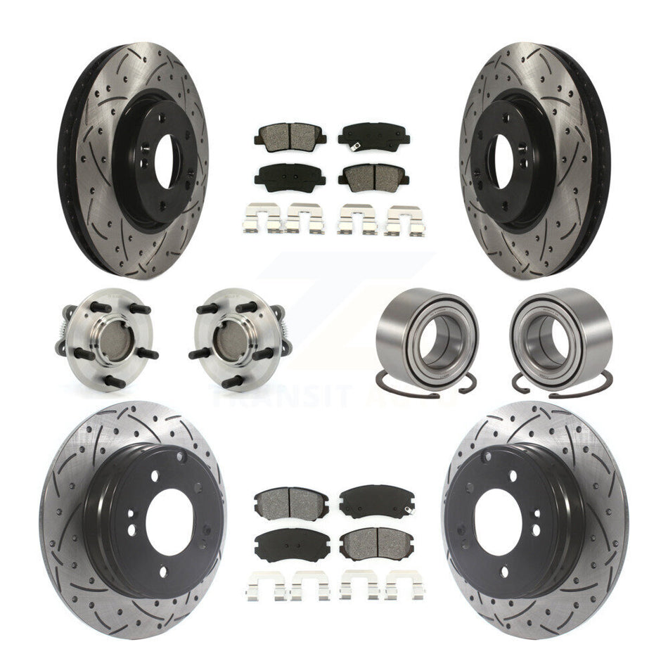 Front Rear Wheel Hub Bearings Assembly Coated Disc Brake Rotors And Semi-Metallic Pads Kit (10Pc) For Hyundai Sonata 3.3L KBB-115525