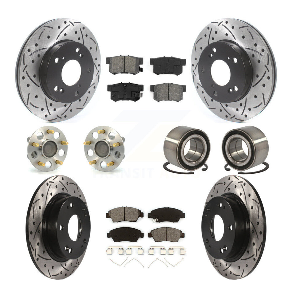 Front Rear Wheel Hub Bearings Assembly Coated Disc Brake Rotors And Semi-Metallic Pads Kit (10Pc) For Honda Civic KBB-115530