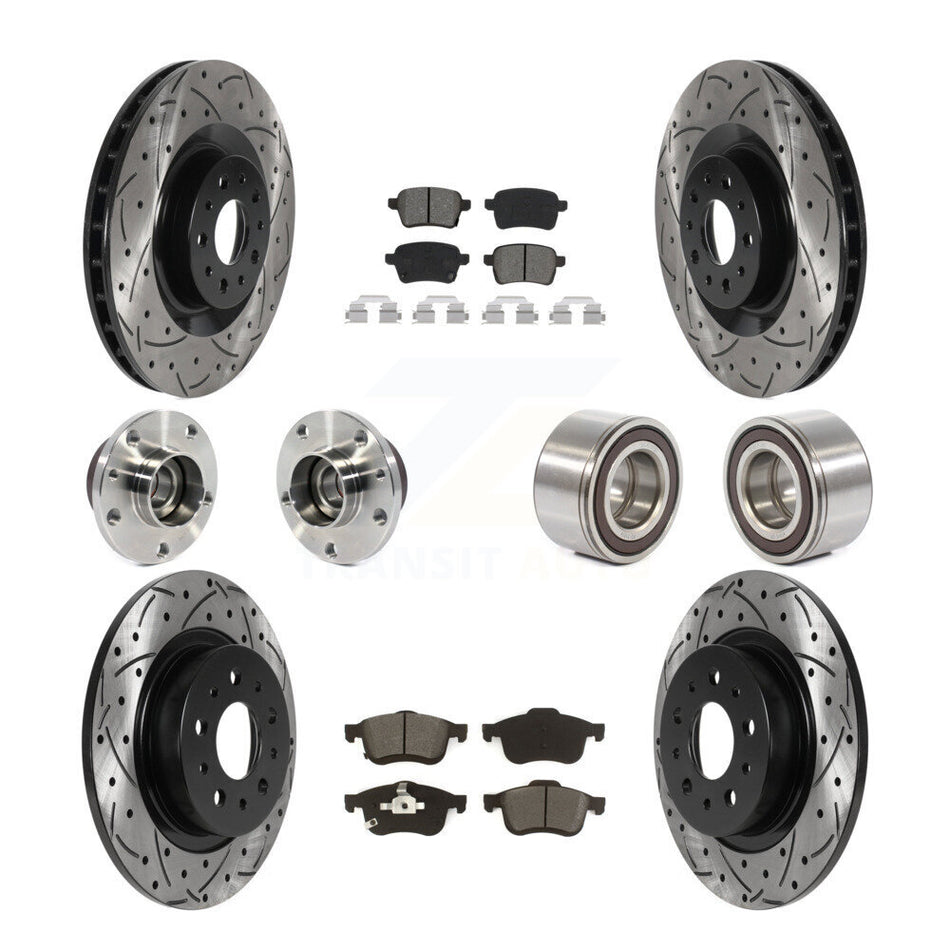 Front Rear Wheel Hub Bearings Assembly Coated Disc Brake Rotors And Semi-Metallic Pads Kit (10Pc) For 2014-2017 Fiat 500L KBB-115555
