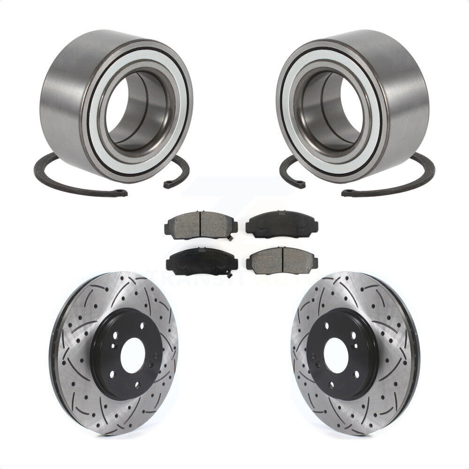 Front Wheel Bearing With Coated Drilled Slotted Disc Brake Rotors And Semi-Metallic Pads Kit For Acura TL CL KBB-115565