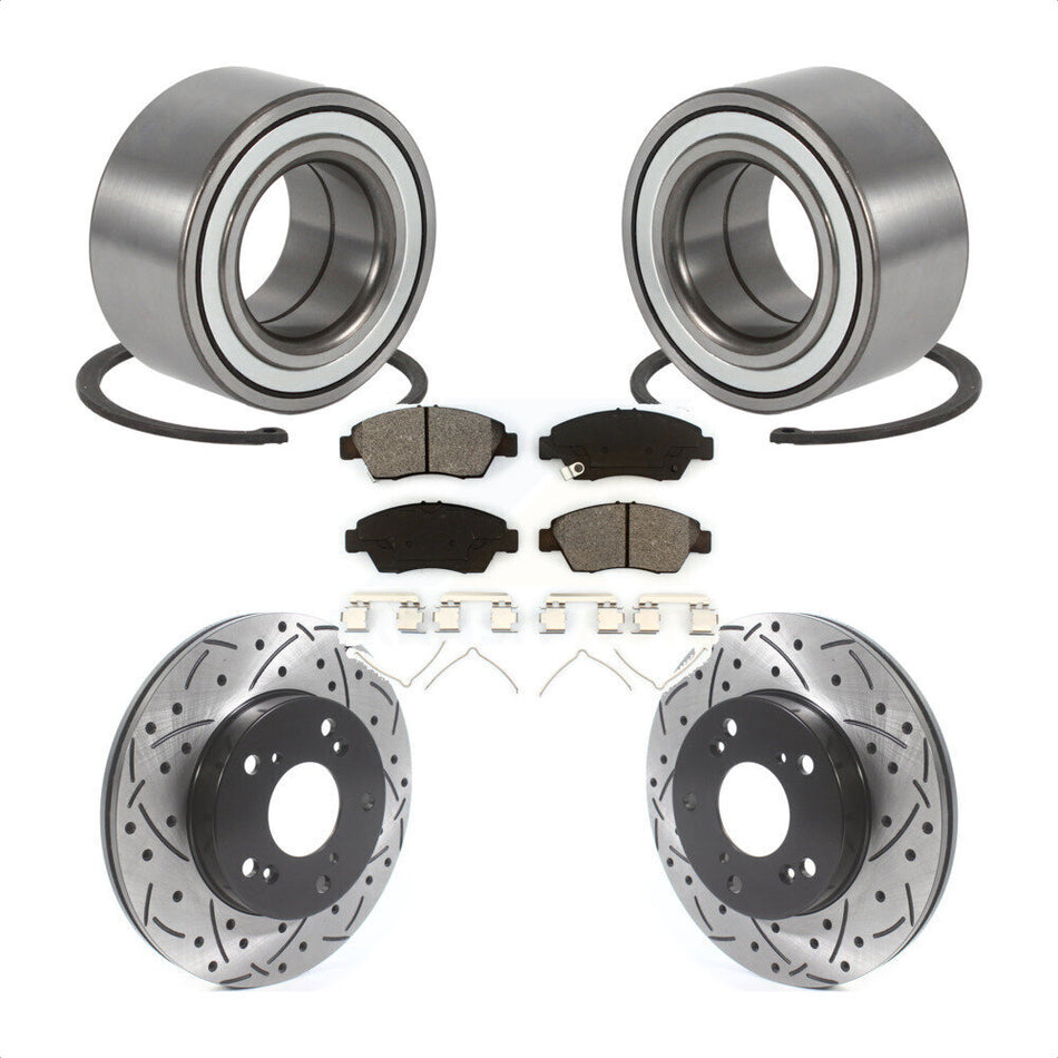 Front Wheel Bearing With Coated Drilled Slotted Disc Brake Rotors And Semi-Metallic Pads Kit For Honda Civic Acura RSX KBB-115566