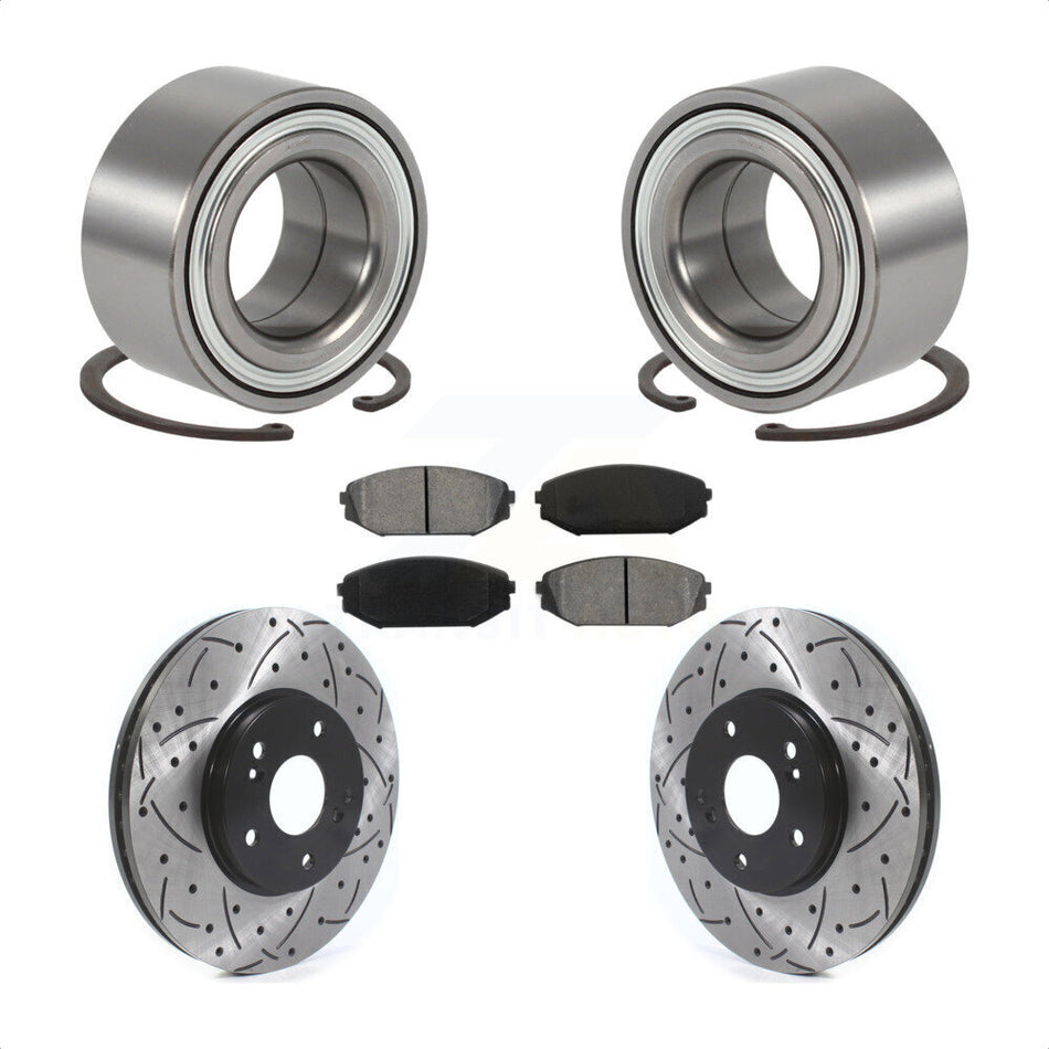 Front Wheel Bearing With Coated Drilled Slotted Disc Brake Rotors And Semi-Metallic Pads Kit For 1999-2004 Honda Odyssey KBB-115568