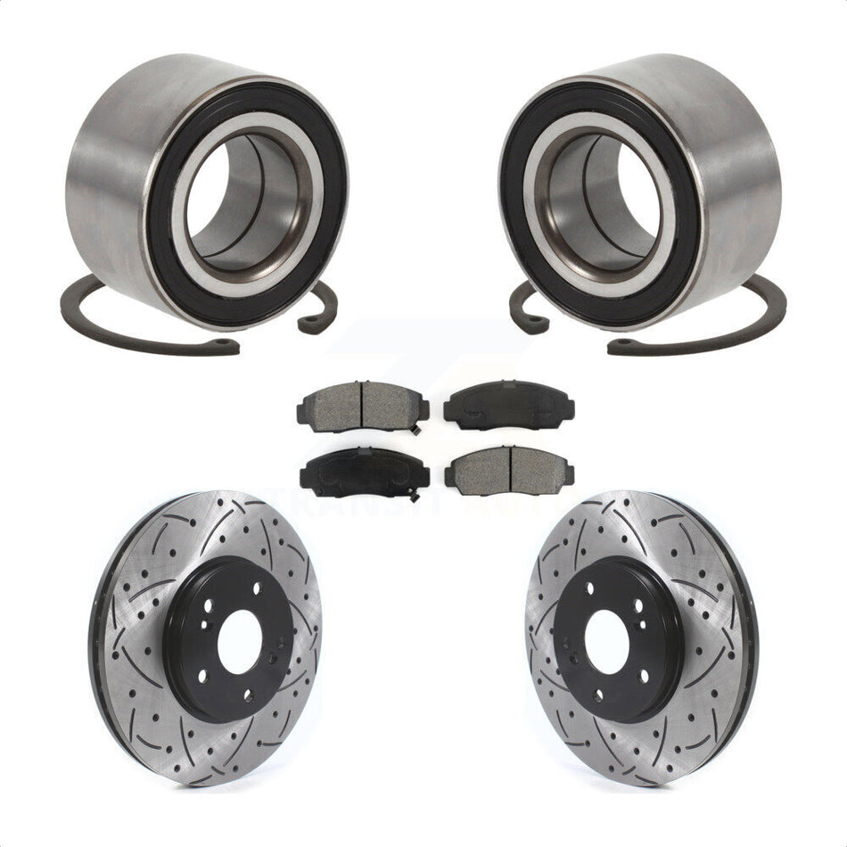 Front Wheel Bearing With Coated Drilled Slotted Disc Brake Rotors And Semi-Metallic Pads Kit For Honda Accord Acura TL TSX KBB-115570