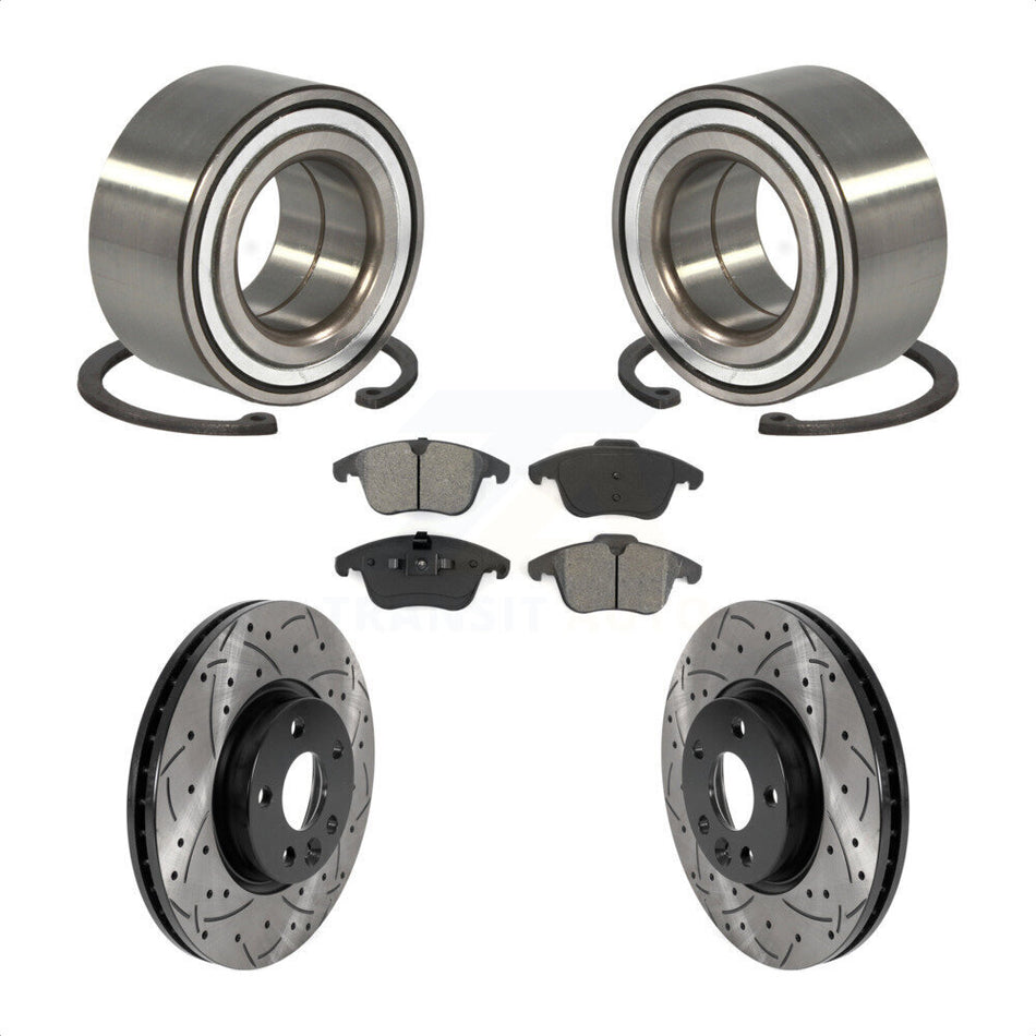 Front Wheel Bearing With Coated Drilled Slotted Disc Brake Rotors And Semi-Metallic Pads Kit For 2012-2015 Land Rover Range Evoque KBB-115571