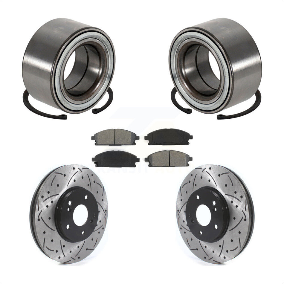Front Wheel Bearing With Coated Drilled Slotted Disc Brake Rotors And Semi-Metallic Pads Kit For 2003-2006 Acura MDX KBB-115572