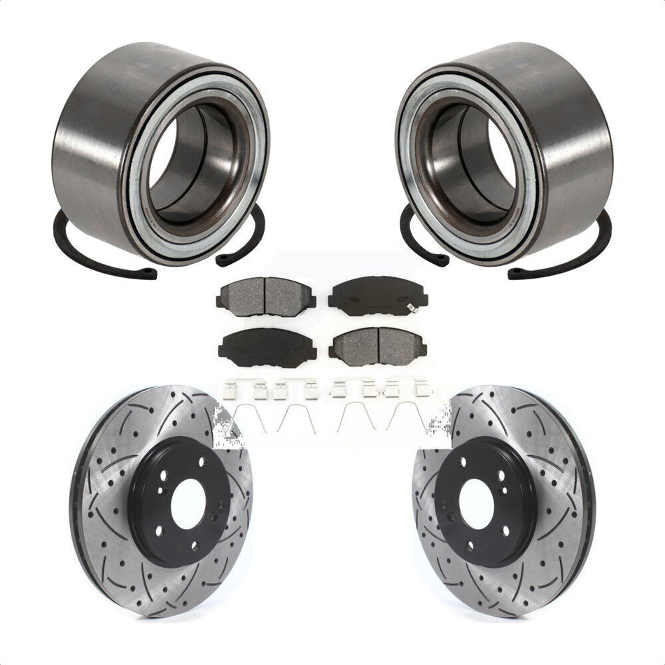 Front Wheel Bearing With Coated Drilled Slotted Disc Brake Rotors And Semi-Metallic Pads Kit For 2005-2008 Honda Pilot KBB-115573