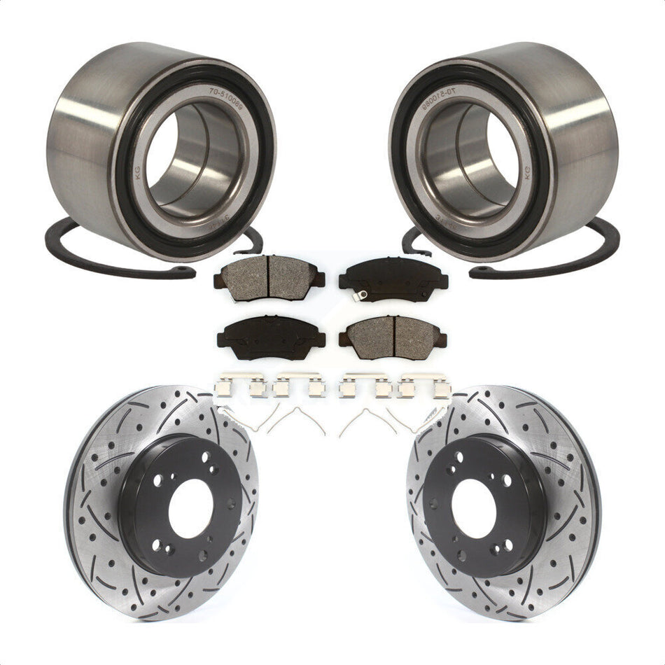 Front Wheel Bearing With Coated Drilled Slotted Disc Brake Rotors And Semi-Metallic Pads Kit For Honda Civic KBB-115575
