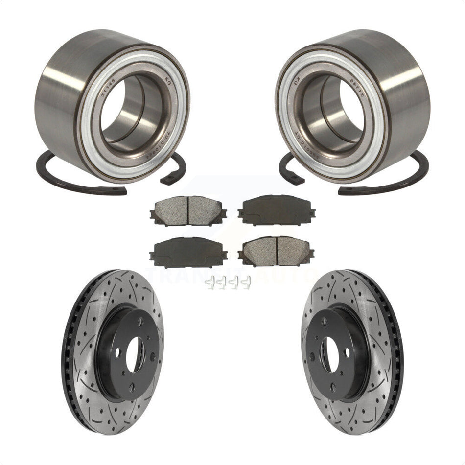 Front Wheel Bearing With Coated Drilled Slotted Disc Brake Rotors And Semi-Metallic Pads Kit For Toyota Yaris Prius C Scion iQ KBB-115576