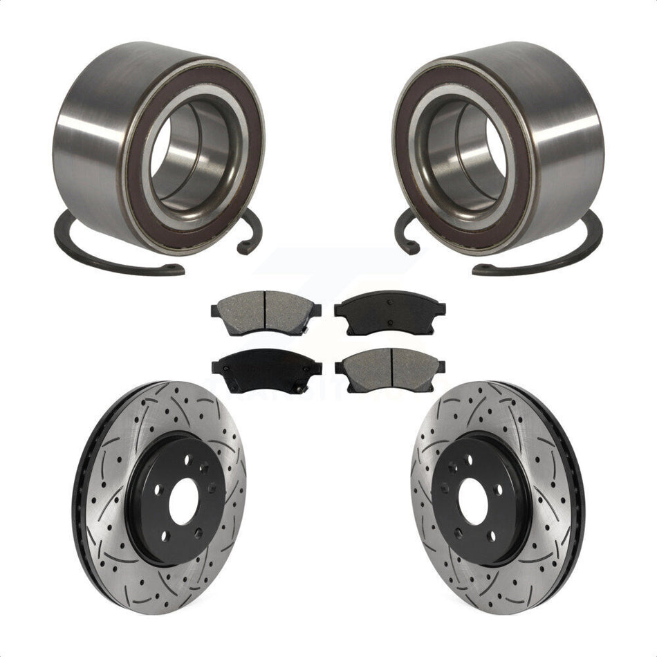 Front Wheel Bearing With Coated Drilled Slotted Disc Brake Rotors And Semi-Metallic Pads Kit For Chevrolet Buick Encore Trax Sonic KBB-115584