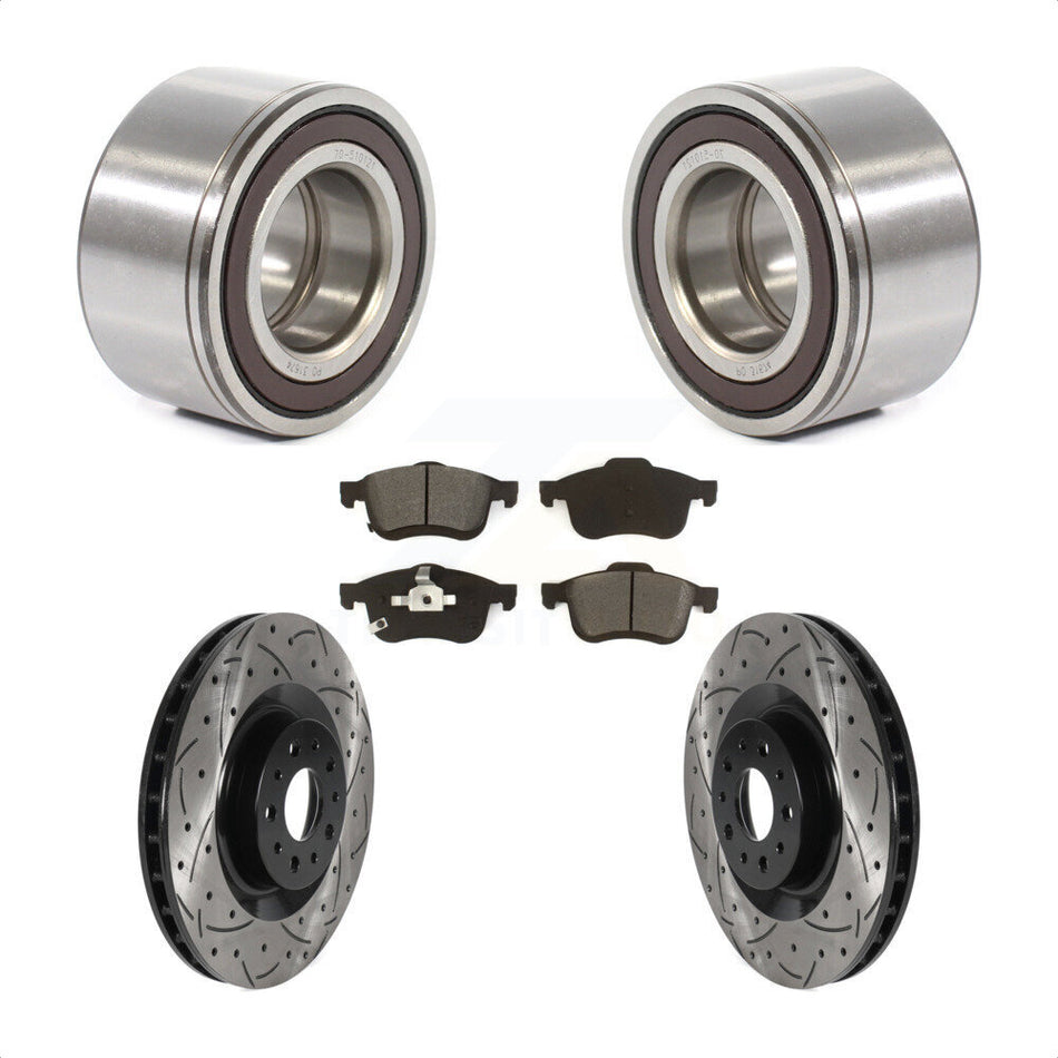 Front Wheel Bearing With Coated Drilled Slotted Disc Brake Rotors And Semi-Metallic Pads Kit For 2014-2018 Fiat 500L KBB-115585