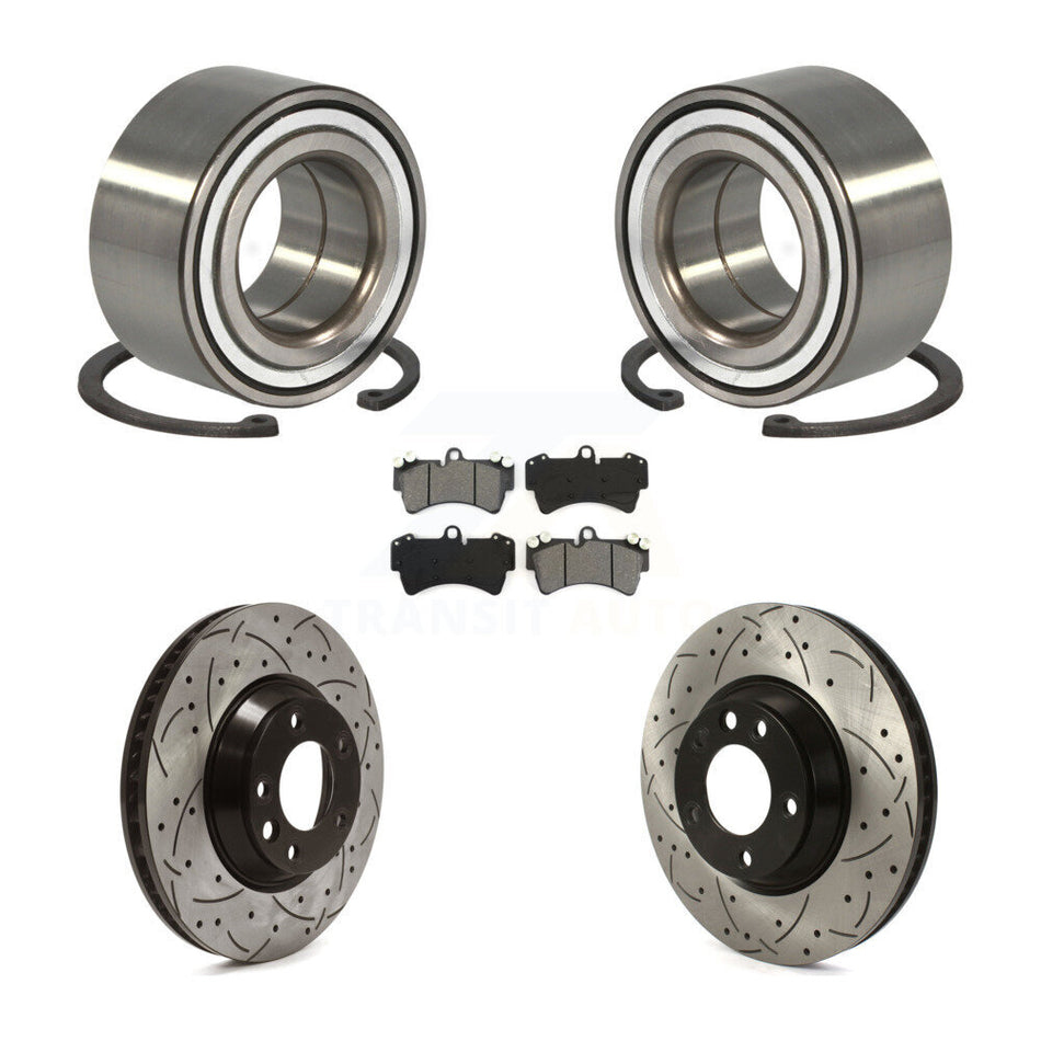 Front Wheel Bearing With Coated Drilled Slotted Disc Brake Rotors And Semi-Metallic Pads Kit For Audi Q7 Porsche Cayenne Volkswagen Touareg KBB-115590