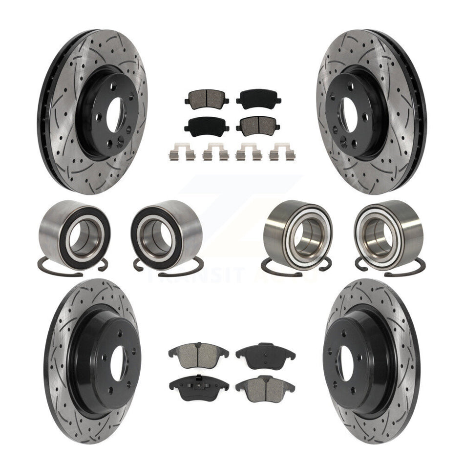 Front Rear Wheel Bearings Coated Disc Brake Rotors And Semi-Metallic Pads Kit (10Pc) For 2012-2015 Land Rover Range Evoque KBB-115592