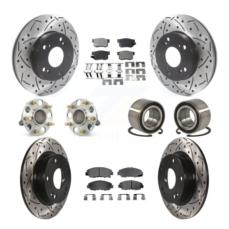 Front Rear Wheel Hub Bearings Assembly Coated Disc Brake Rotors And Ceramic Pads Kit (10Pc) For Honda Civic KBB-115596