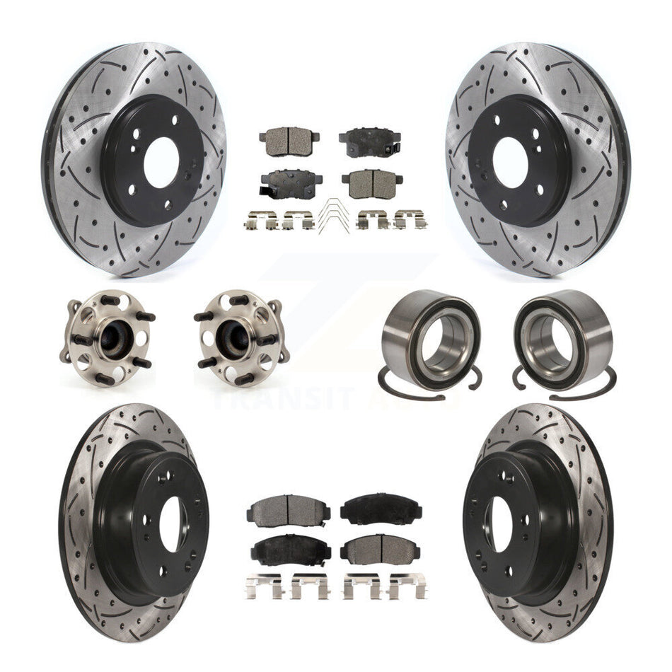 Front Rear Wheel Hub Bearings Assembly Coated Disc Brake Rotors And Ceramic Pads Kit (10Pc) For Honda Accord Acura TSX KBB-115605