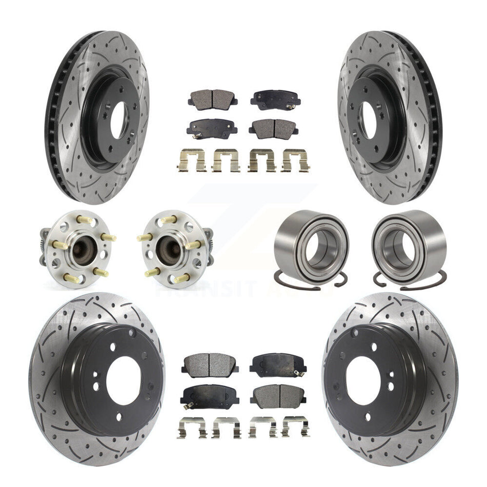 Front Rear Wheel Hub Bearings Assembly Coated Disc Brake Rotors And Ceramic Pads Kit (10Pc) For Kia Optima 2.0L KBB-115613