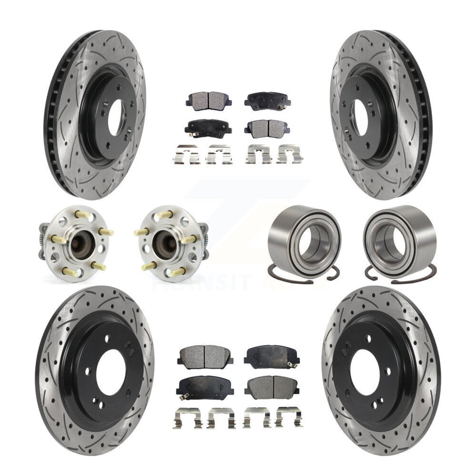 Front Rear Wheel Hub Bearings Assembly Coated Disc Brake Rotors And Ceramic Pads Kit (10Pc) For 2013 Kia Optima 2.0L With Electric Parking KBB-115614
