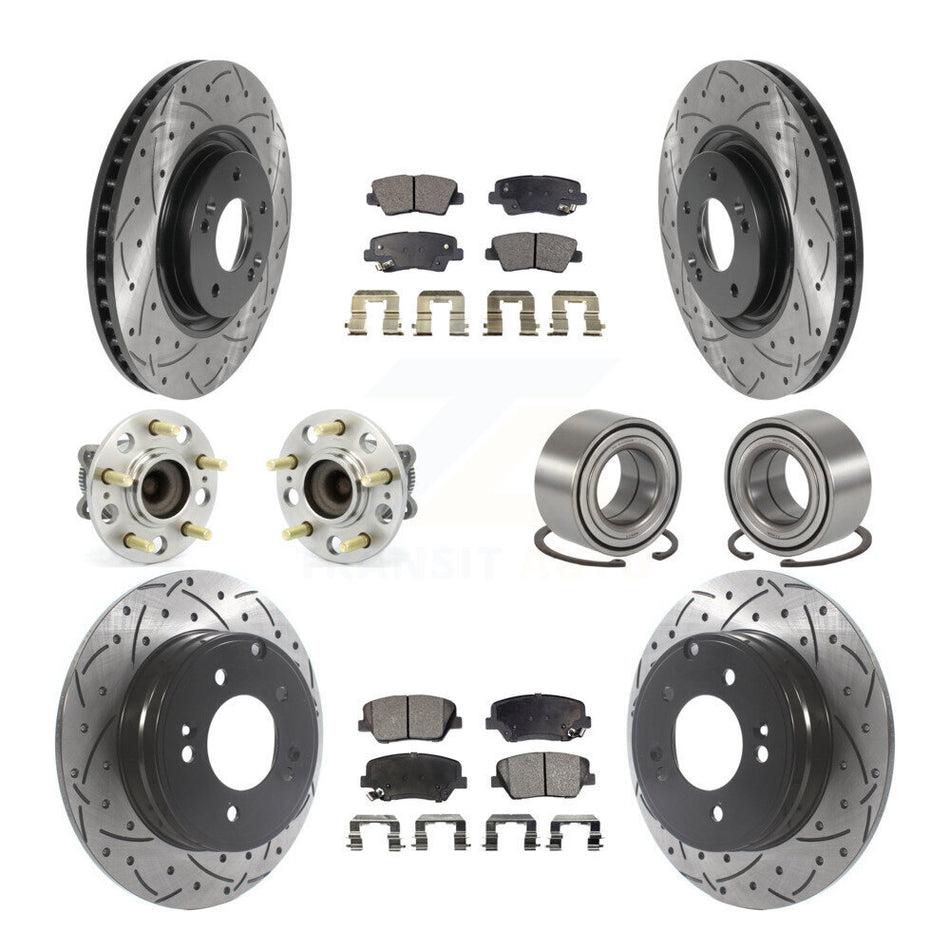 Front Rear Wheel Hub Bearing Coated Disc Brake Rotor And Pad Kit (10Pc) For Hyundai Azera KBB-115615