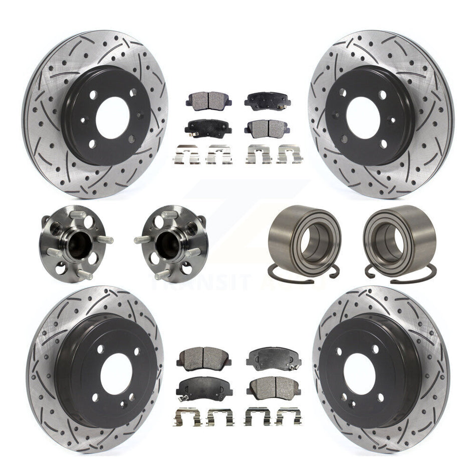 Front Rear Wheel Hub Bearings Assembly Coated Disc Brake Rotors And Ceramic Pads Kit (10Pc) For 2012-2017 Hyundai Accent KBB-115625