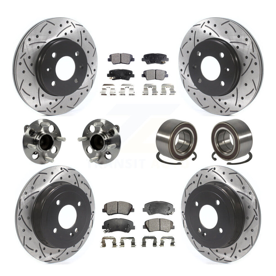 Front Rear Wheel Hub Bearings Assembly Coated Disc Brake Rotors And Ceramic Pads Kit (10Pc) For Kia Rio KBB-115626