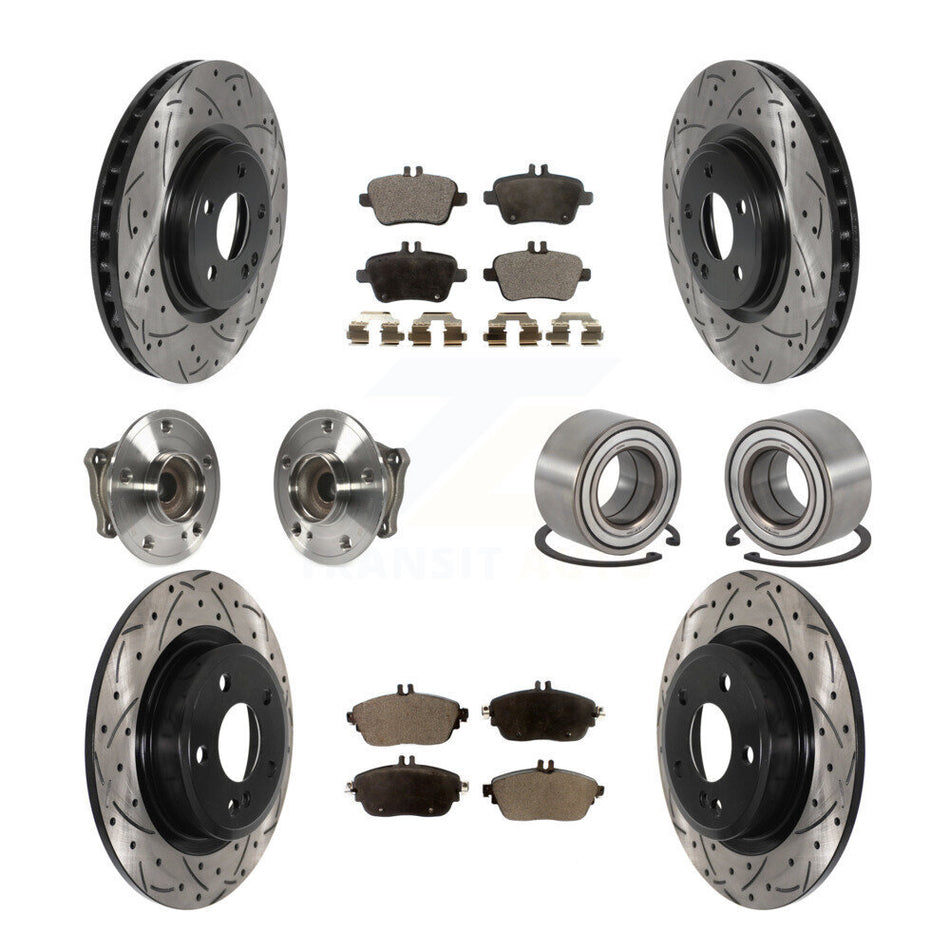 Front Rear Wheel Hub Bearings Assembly Coated Disc Brake Rotors And Ceramic Pads Kit (10Pc) For Mercedes-Benz GLA250 CLA250 KBB-115627