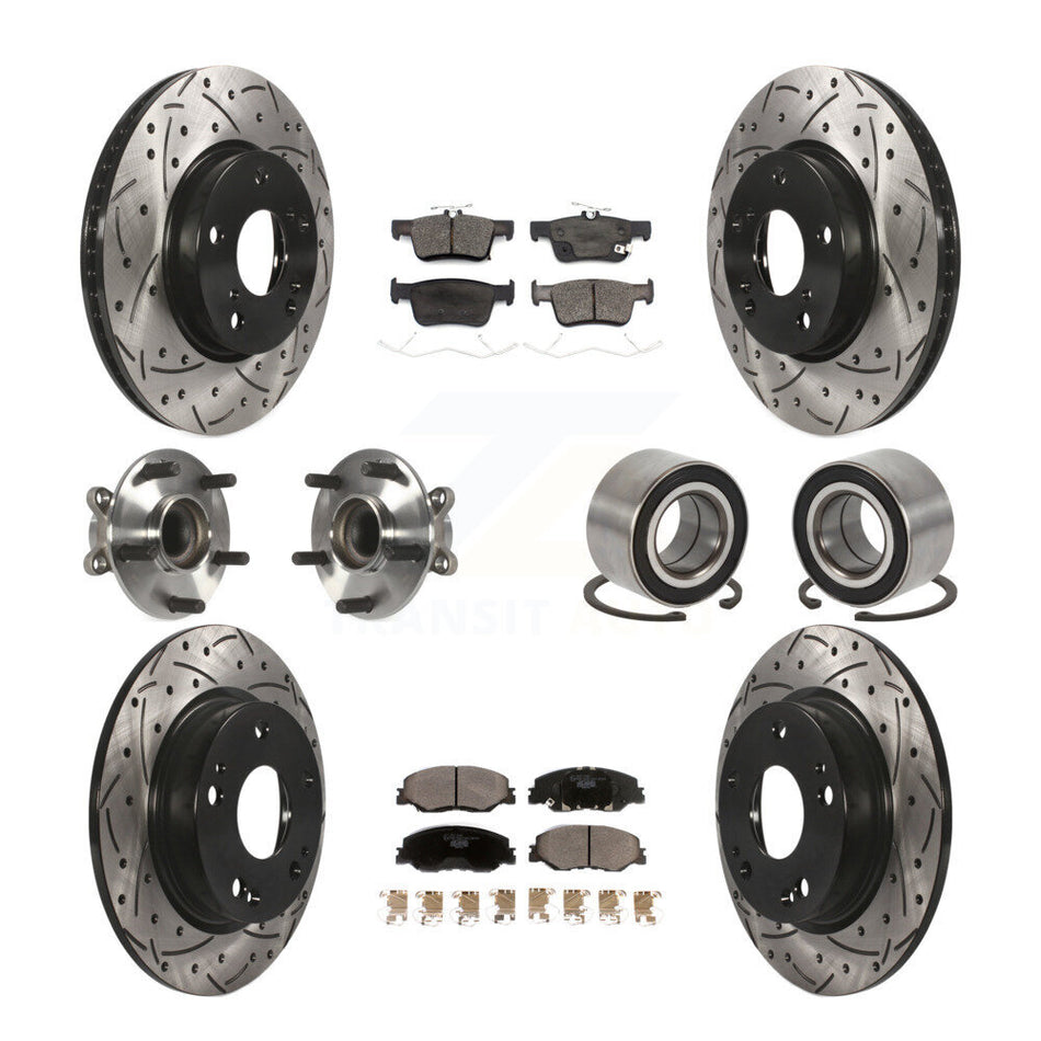 Front Rear Wheel Hub Bearings Assembly Coated Disc Brake Rotors And Ceramic Pads Kit (10Pc) For 2019 Honda Insight KBB-115628
