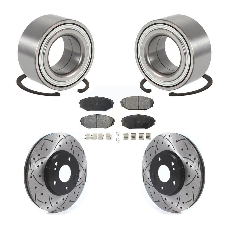 Front Wheel Bearing With Coated Drilled Slotted Disc Brake Rotors And Ceramic Pads Kit For 2001-2002 Acura MDX KBB-115633
