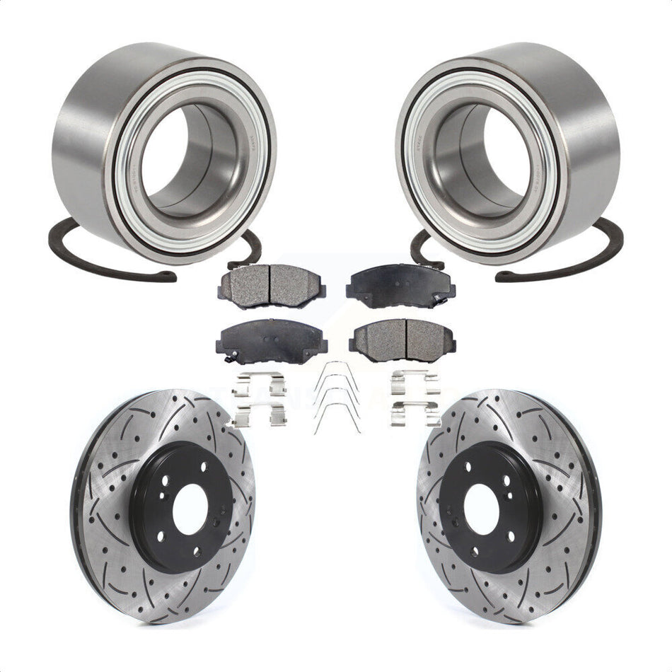 Front Wheel Bearing With Coated Drilled Slotted Disc Brake Rotors And Ceramic Pads Kit For 2003-2004 Honda Pilot KBB-115634