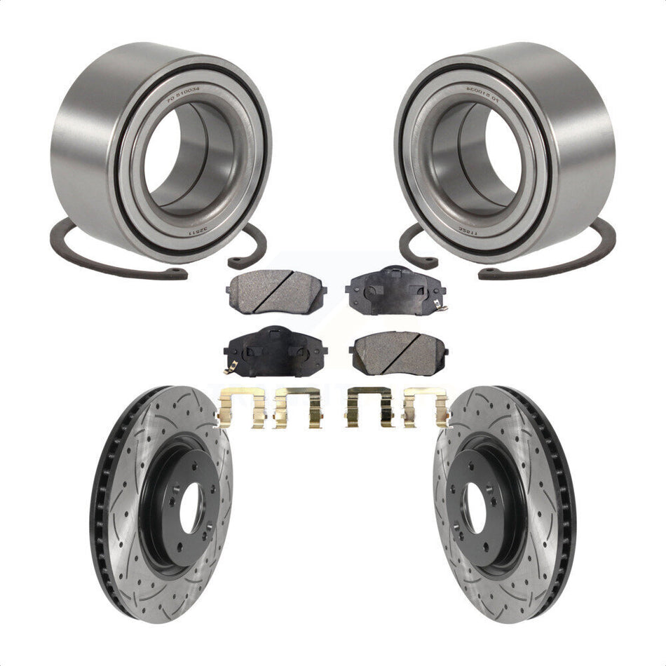 Front Wheel Bearing With Coated Drilled Slotted Disc Brake Rotors And Ceramic Pads Kit For 2014 Kia Cadenza To 05 19 2013 KBB-115636