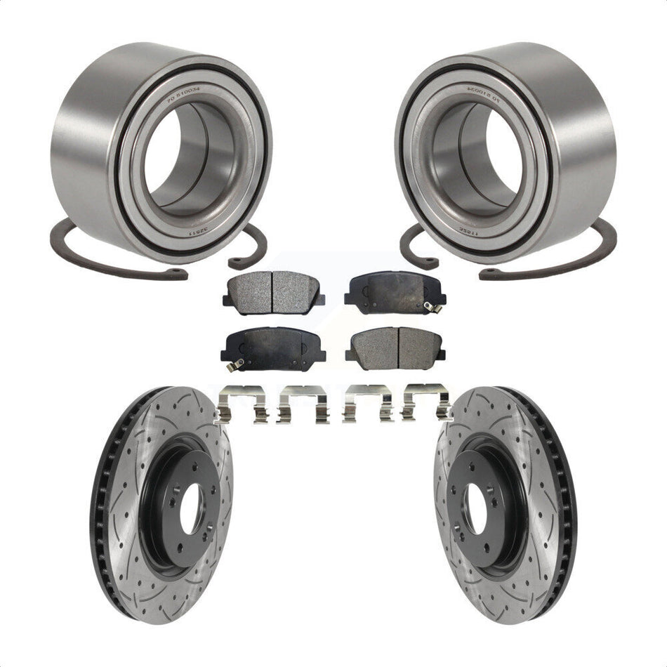 Front Wheel Bearing With Coated Drilled Slotted Disc Brake Rotors And Ceramic Pads Kit For 2011-2013 Kia Optima 2.0L KBB-115637