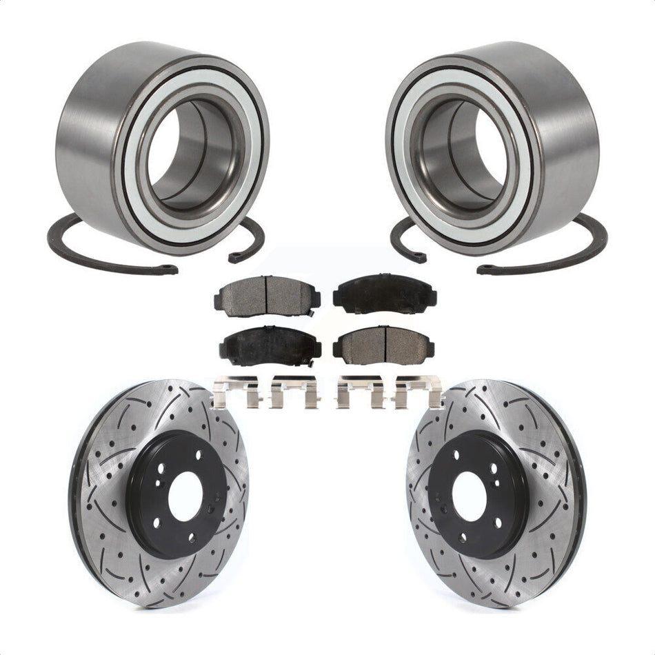 Front Wheel Bearing With Coated Drilled Slotted Disc Brake Rotors And Ceramic Pads Kit For Acura TL CL KBB-115639