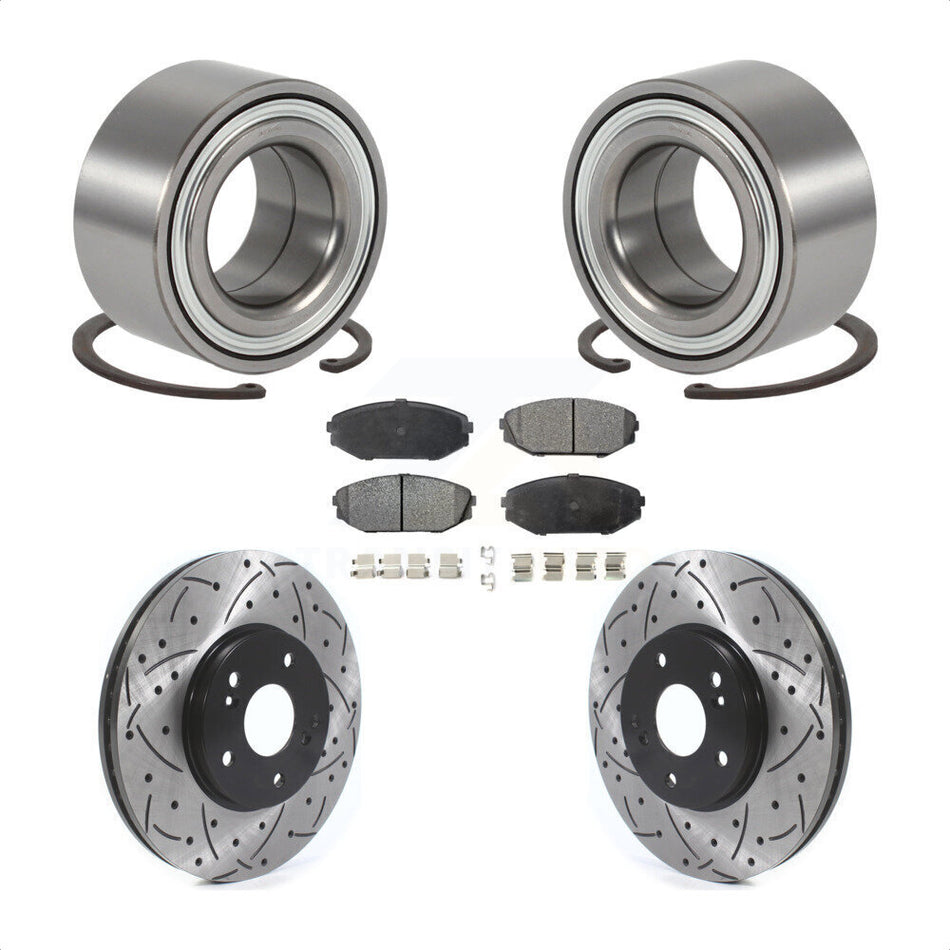 Front Wheel Bearing With Coated Drilled Slotted Disc Brake Rotors And Ceramic Pads Kit For 1999-2004 Honda Odyssey KBB-115642