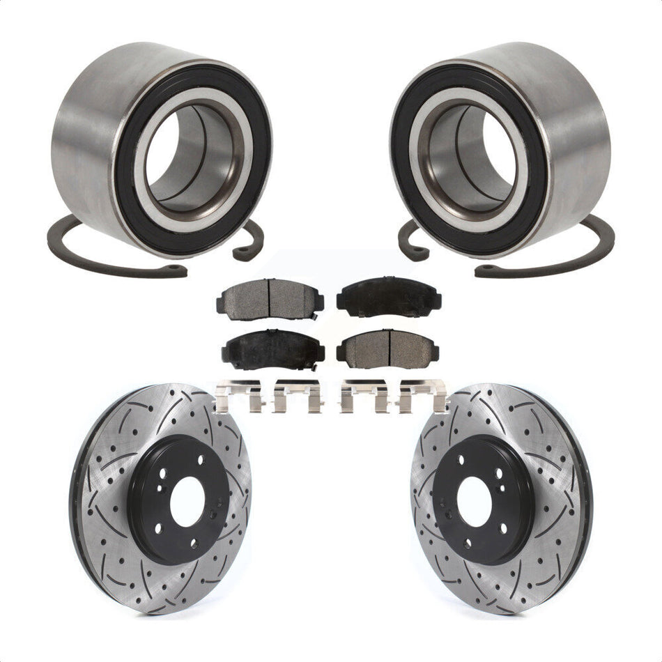 Front Wheel Bearing With Coated Drilled Slotted Disc Brake Rotors And Ceramic Pads Kit For Honda Accord Acura TL TSX KBB-115644