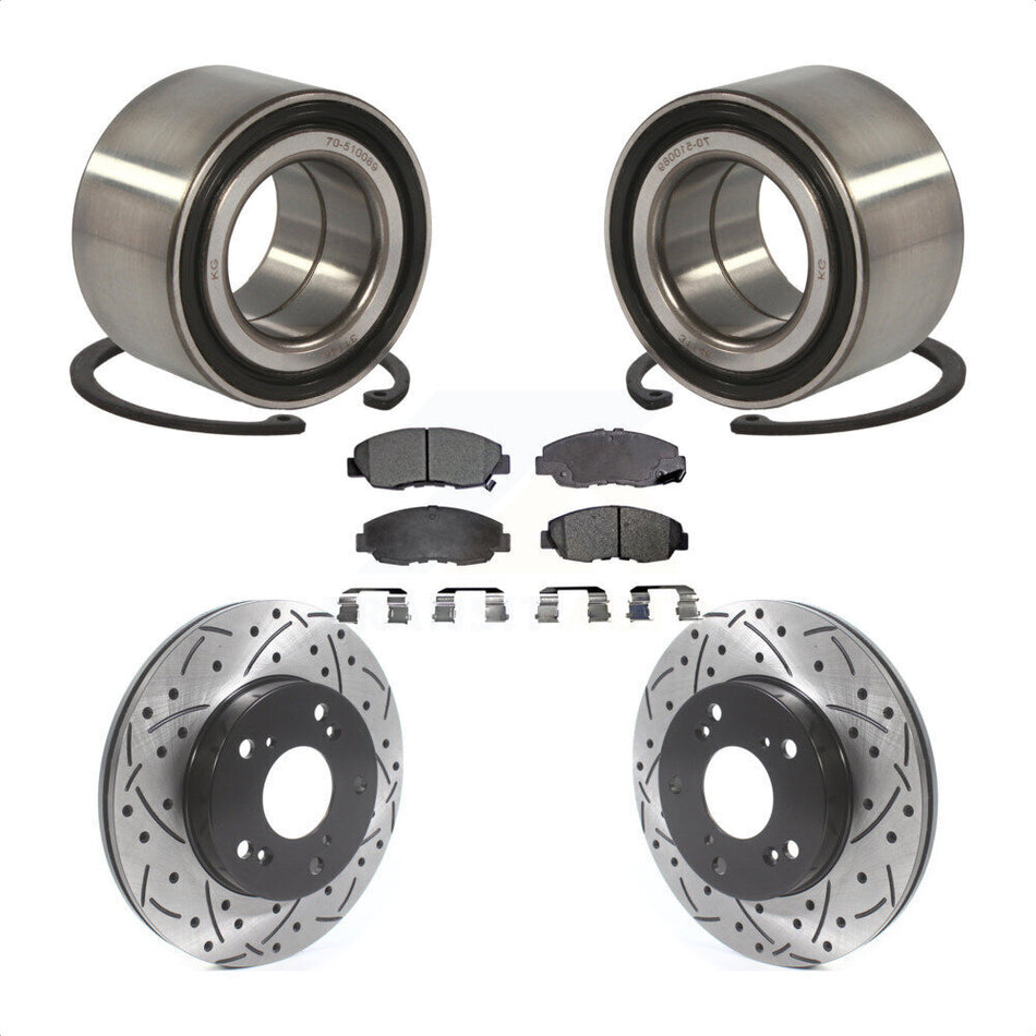 Front Wheel Bearing With Coated Drilled Slotted Disc Brake Rotors And Ceramic Pads Kit For Honda Civic KBB-115650