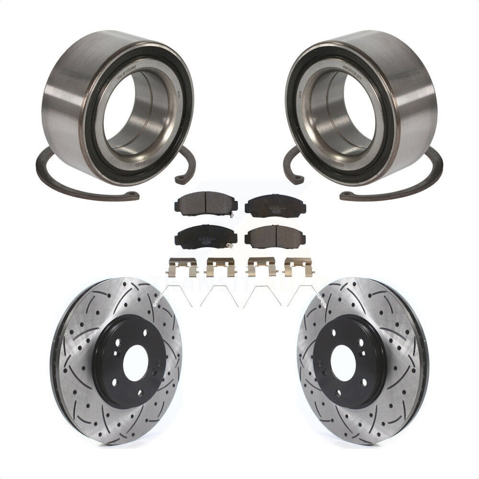 Front Wheel Bearing With Coated Drilled Slotted Disc Brake Rotors And Ceramic Pads Kit For Honda Accord Acura TSX KBB-115653
